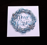 Ice Blue Christmas Wreath - Handcrafted Christmas Card - dr18-0026